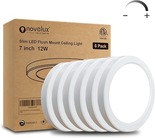 Novelux Lámpara de techo LED de montaje empotrado regulable a prueba de humedad lámpara de techo redonda ultrafina de 7 pulgadas 12 W 5000 K lámpara