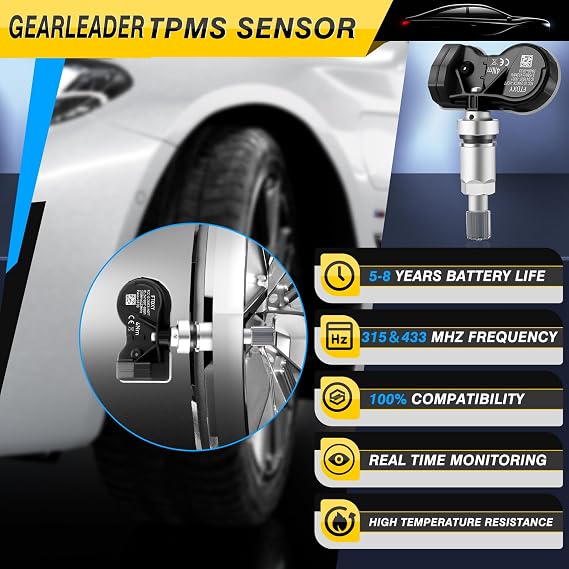4PCS Multi-Protocol TPMS Tire Pressure Sensors Fit for Ford All Models 315&433MHz Snap-in Tire Pressure Monitoring System Replacement Fit for Fiesta Focus Kuga Transit Ranger