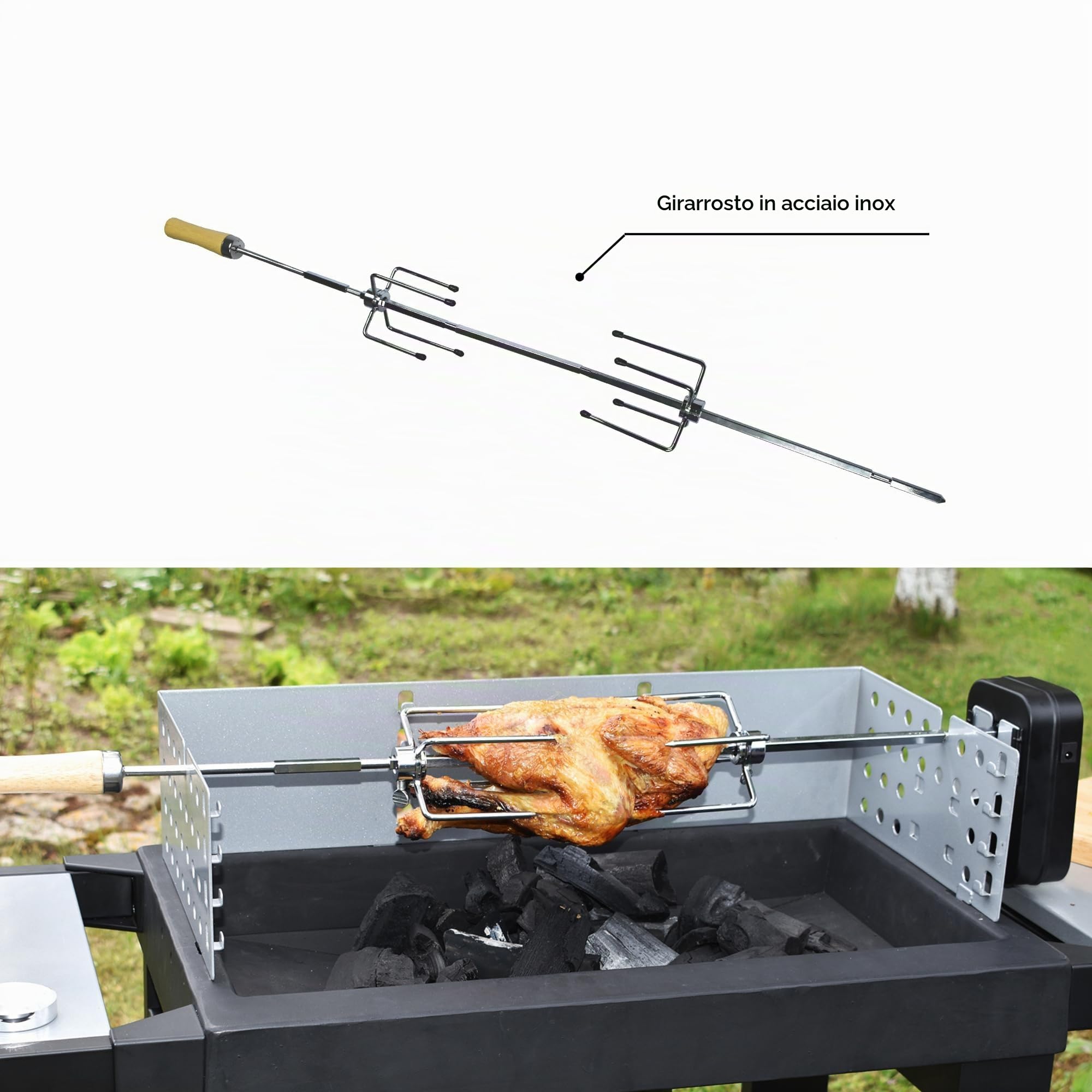 Cook’in Garden - Spiedo per Barbecue, Lunghezza 85 cm, Compatibile con Motore girarrosto AC084, Accessorio Resistente per Carne e pollame, Ideale per rosticceria Barbecue