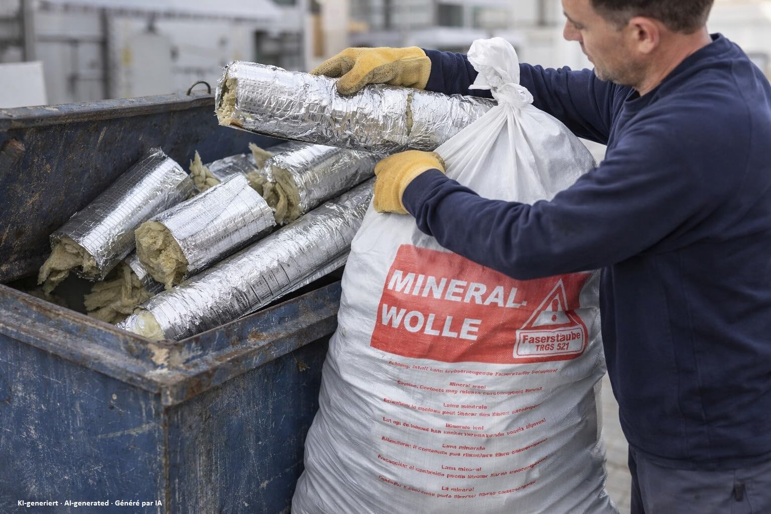 5 Mineralwoll Säcke 140x220 cm - KMF Sack - Big Bag MiWo B teurobrecher - für Mineralfaserabfälle - Transportsack mit Aufdruck - Glaswolle - Isolierwolle
