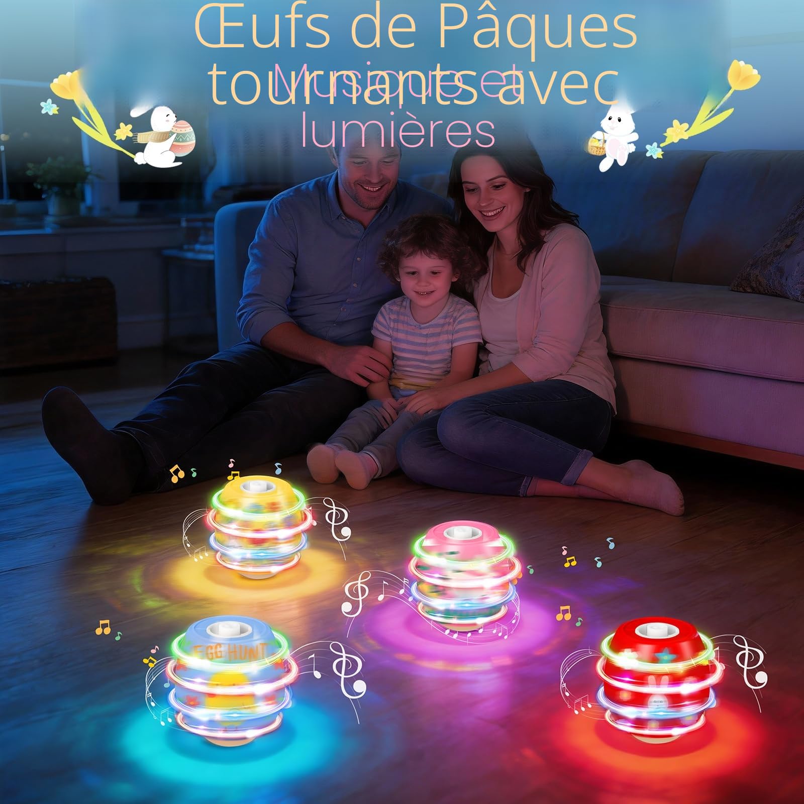 Toupies à Œufs de Pâques Jouets avec Lumières et Musique, 5 Oeufs Spinning, Cadeau Pâques Enfant 3-10 Ans