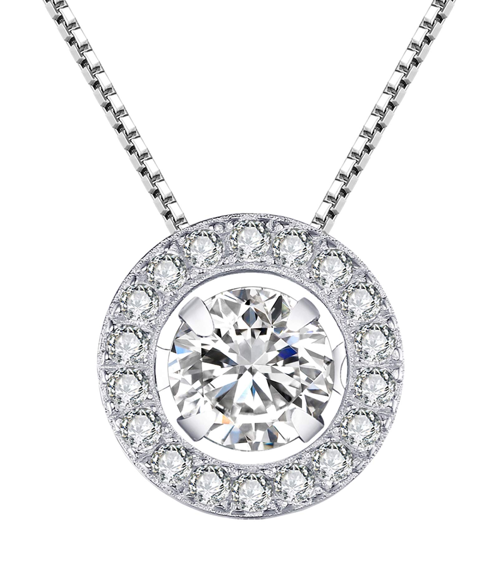 YLRound Halo Necklace Sterling Silver Solitaire Pendant Birthstone Jewelry for Women