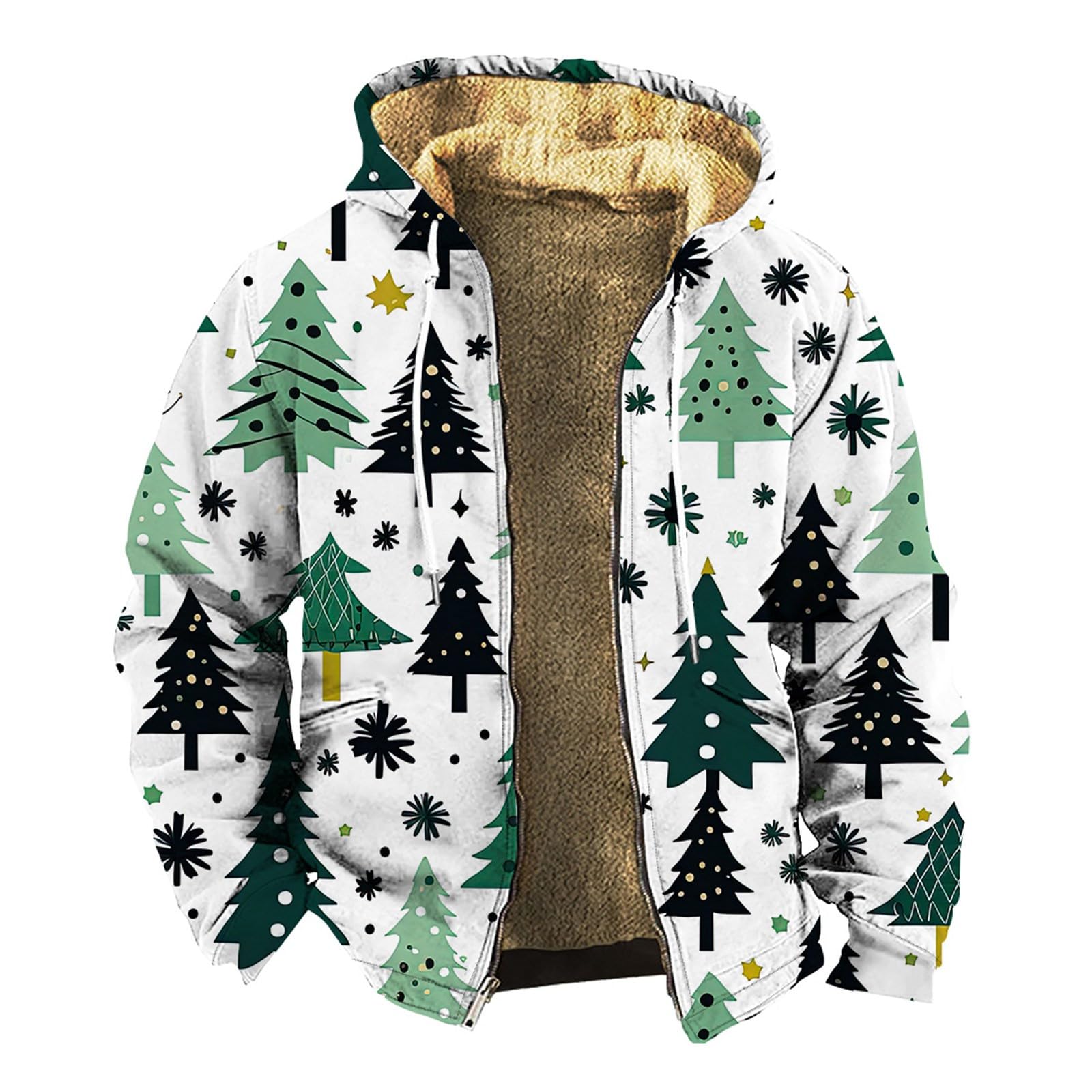 Generisch Motorrad Jacke Herren Leder Herren-Weihnachtsmantel mit Kapuze, Fleece-gefütterter Mantel, mehrere Weihnachtsdrucke, Reißverschluss, Winter, männliche Kapuzenjacke