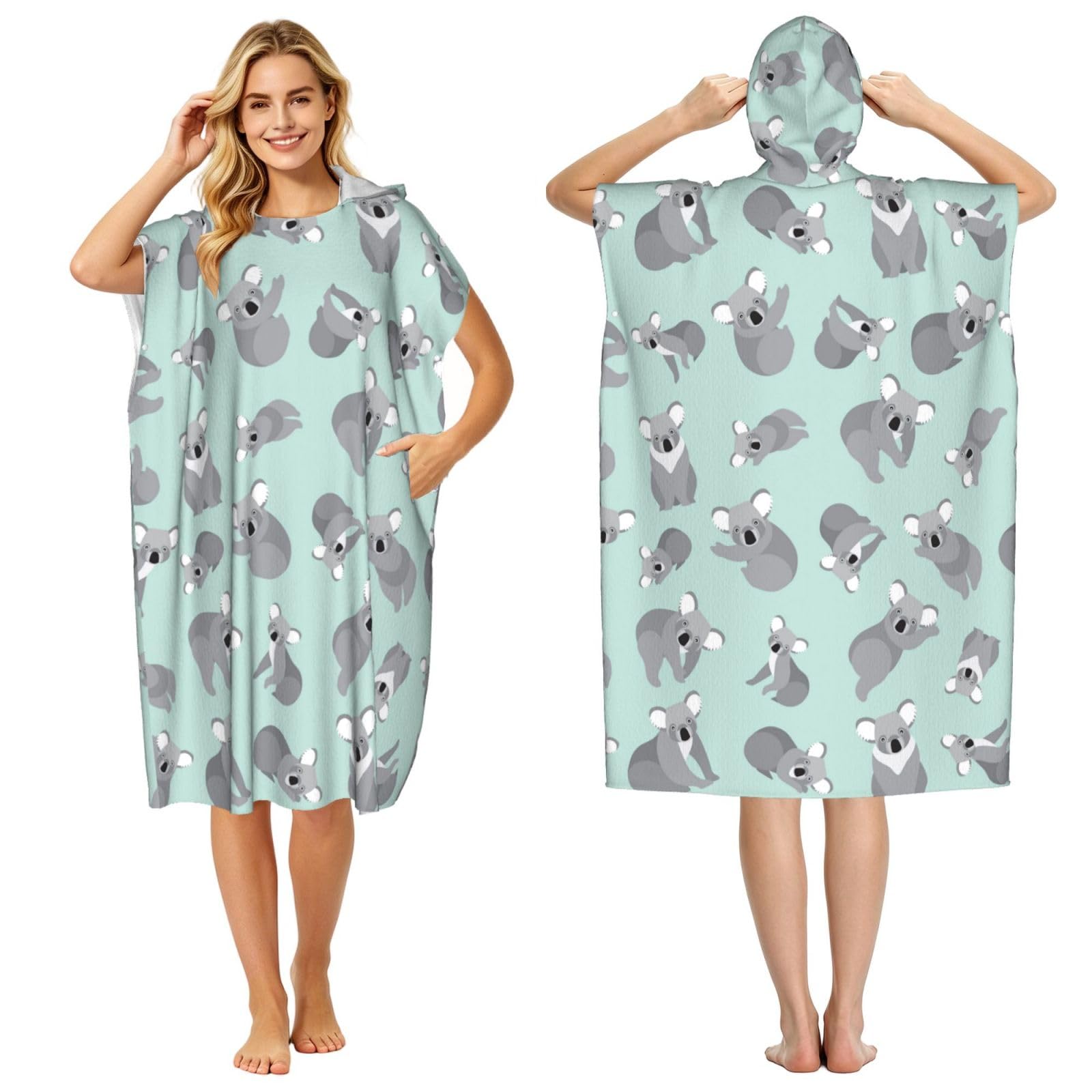 Poadnly Cute Koala, Adult Hooded Beach Towel 90 x 110 cm,Changing Bath Robe, Surf Poncho Towel For Women Men