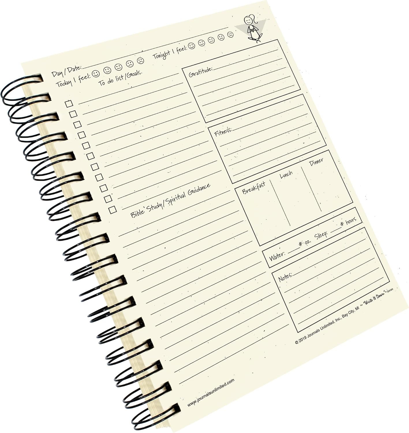 Write it Down series by Journals Unlimited, Guided Journal, Day Planner, Mind, Body, & Spirit Journal, Full-size 7.5"x9", Blue Hard Cover, Made in USA
