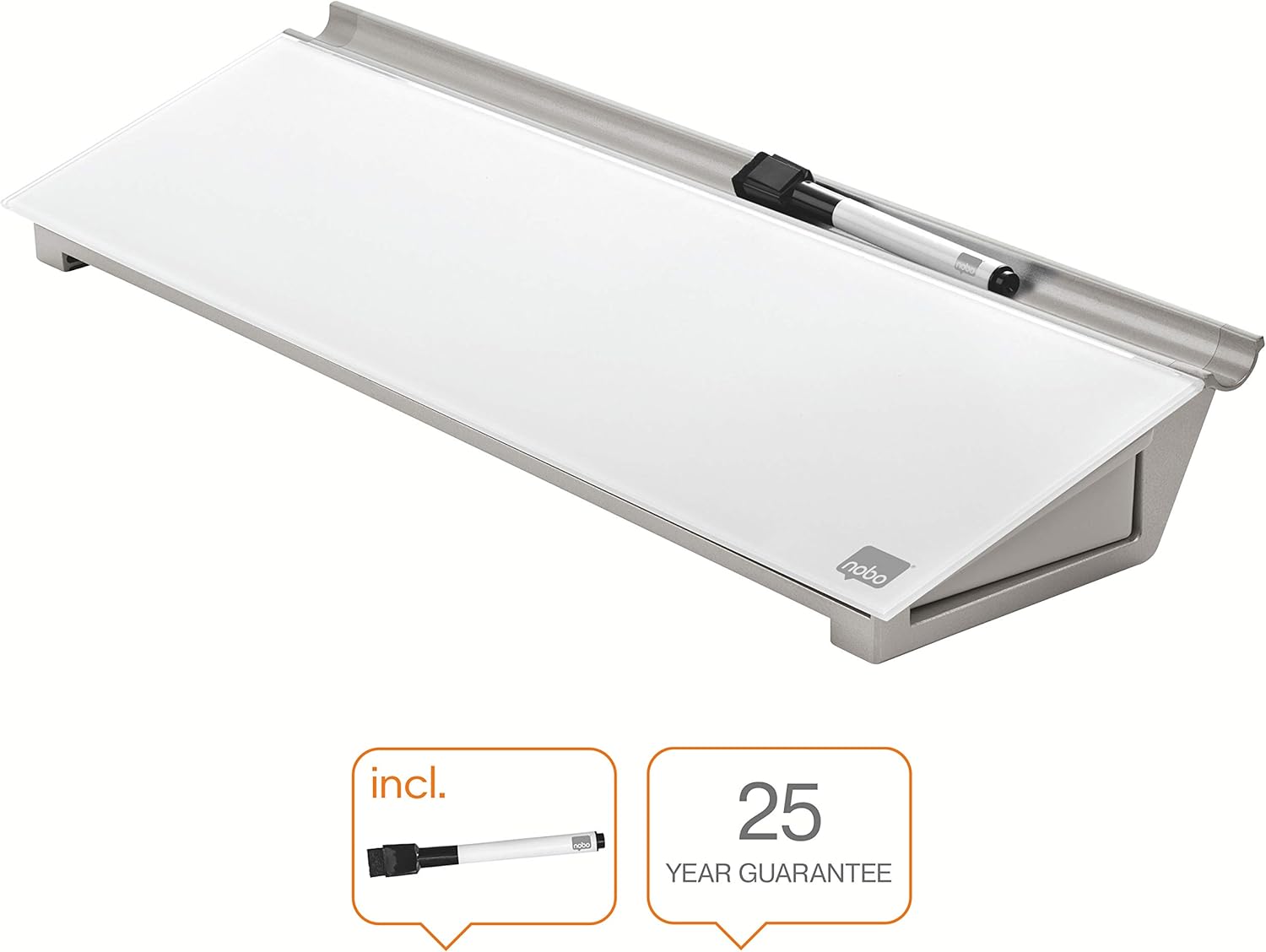 Nobo Glass Dry Wipe Desktop Whiteboard Pad, 45.8 x 6 x 14 cm, Brilliant White, 1905174