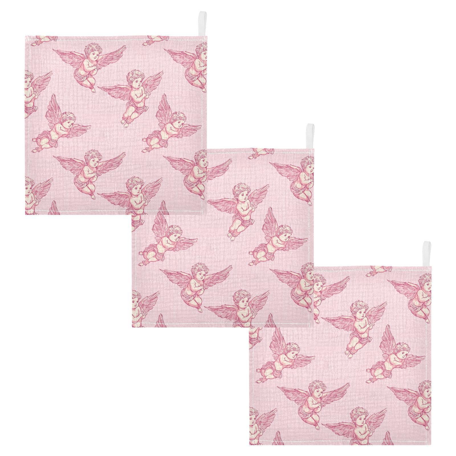 vvfelixl Baby Muslin Washcloths Cartoon Cupid Baby Burp Cloths Cotton Babys Face Towel for Newborn Infants Boys Girls Soft and Absorbent 11.8 X 11.8 in, 3 Pack