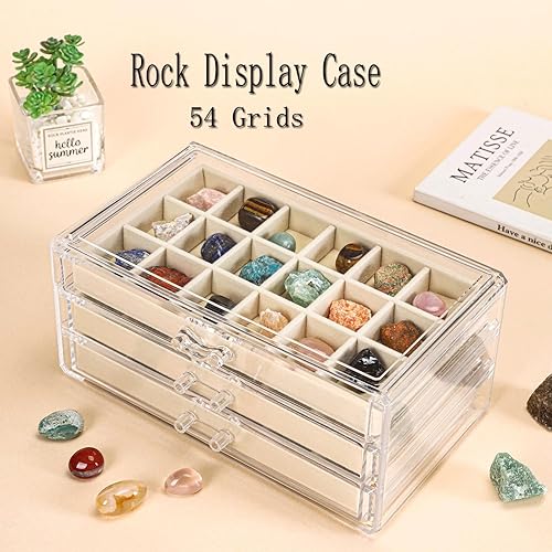 Miniatura 11 de Estuche acrílico de la colección Rock con 54 compartimentos de almacenamiento de rejillas, cajas de colección de rocas, organizador de colecciones