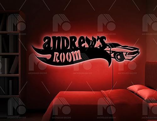 Letrero LED de automóvil con nombre personalizado, letrero de neón con ruedas, decoración de pared, letrero de neón personalizado, arte de pared de