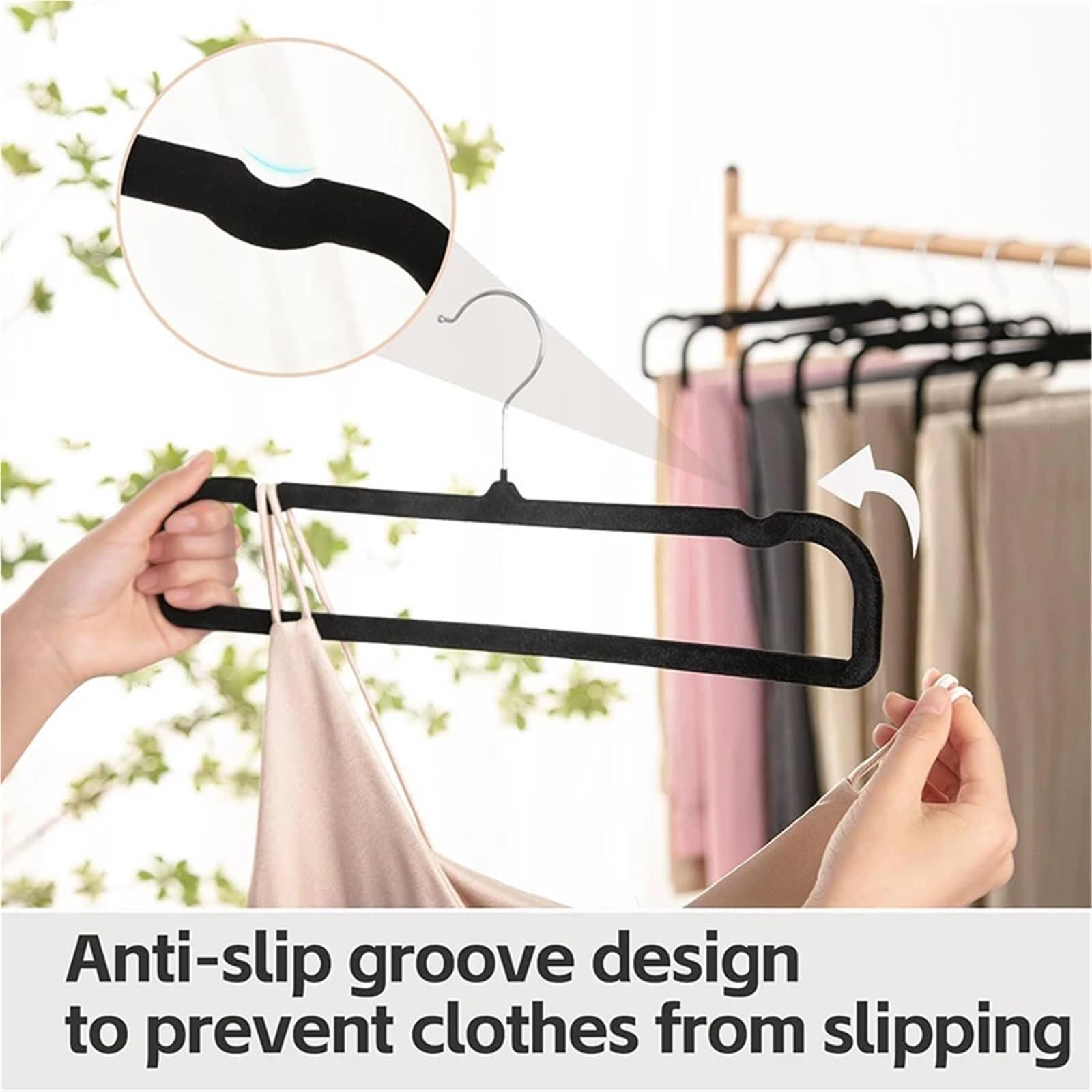 10–30 Stück rutschfeste Samt-Kleiderbügel – platzsparende schwarze Kleiderbügel für Schrank, perfekt für BHs, Jeans, Hosen und Feinwäsche (10 Stück)