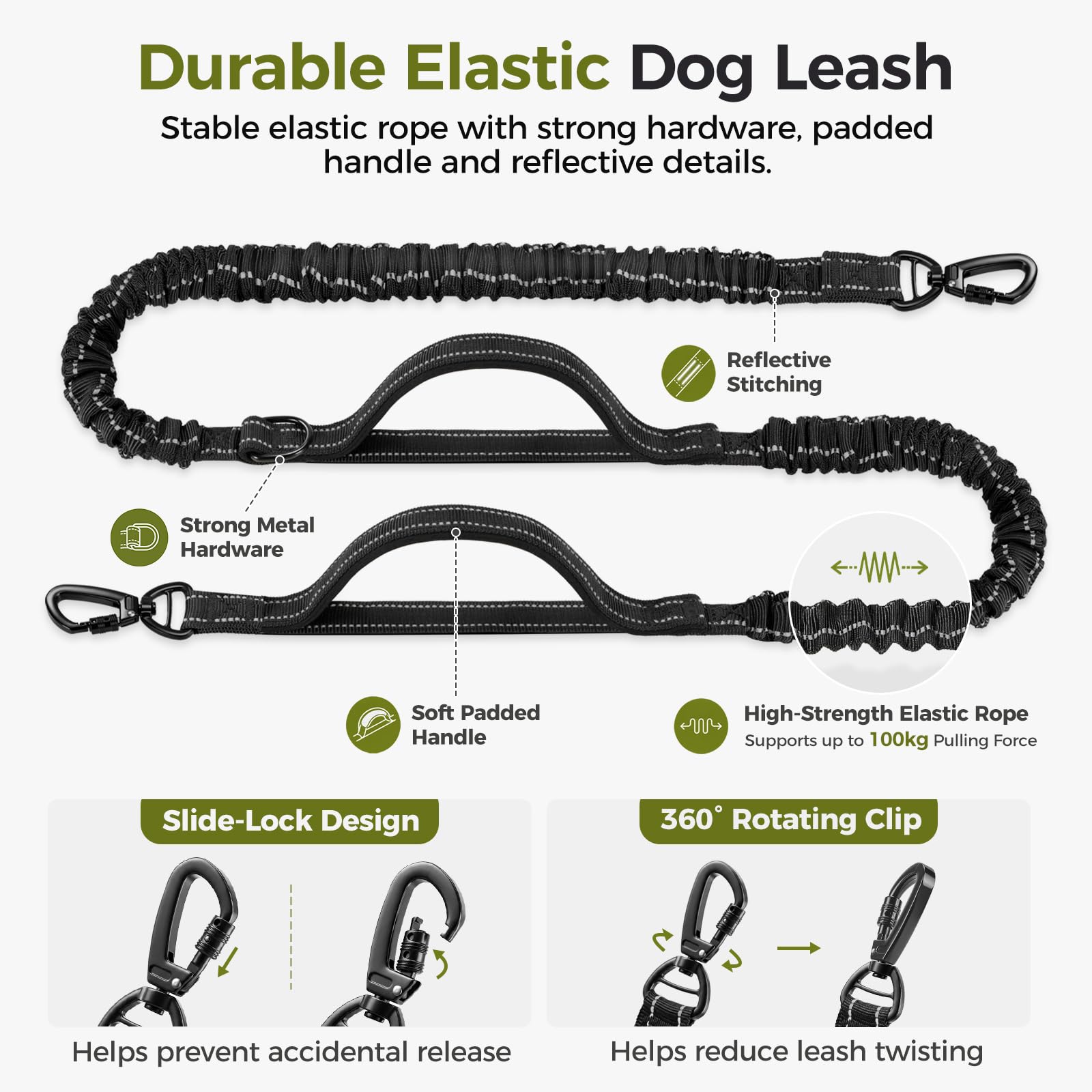 Gimars Laisse Canicross Chien pour 2 Chiens avec Ceinture Réglable et Sac Banane, Double Laisse Élastique Antichoc Anti-Fuite avec Poignées Réfléchissantes pour Promenade, Chiens 10–50 kg