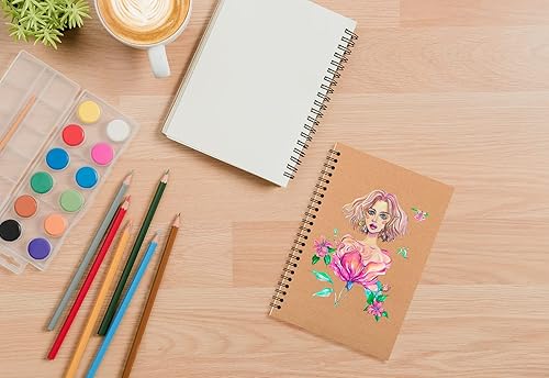 Miniatura 5 de 48 cuadernos en espiral A5 con cubierta de papel de estraza de estraza de 5 x 8 pulgadas, papel rayado a rayas, para trabajo, bocetos, estudio, toma