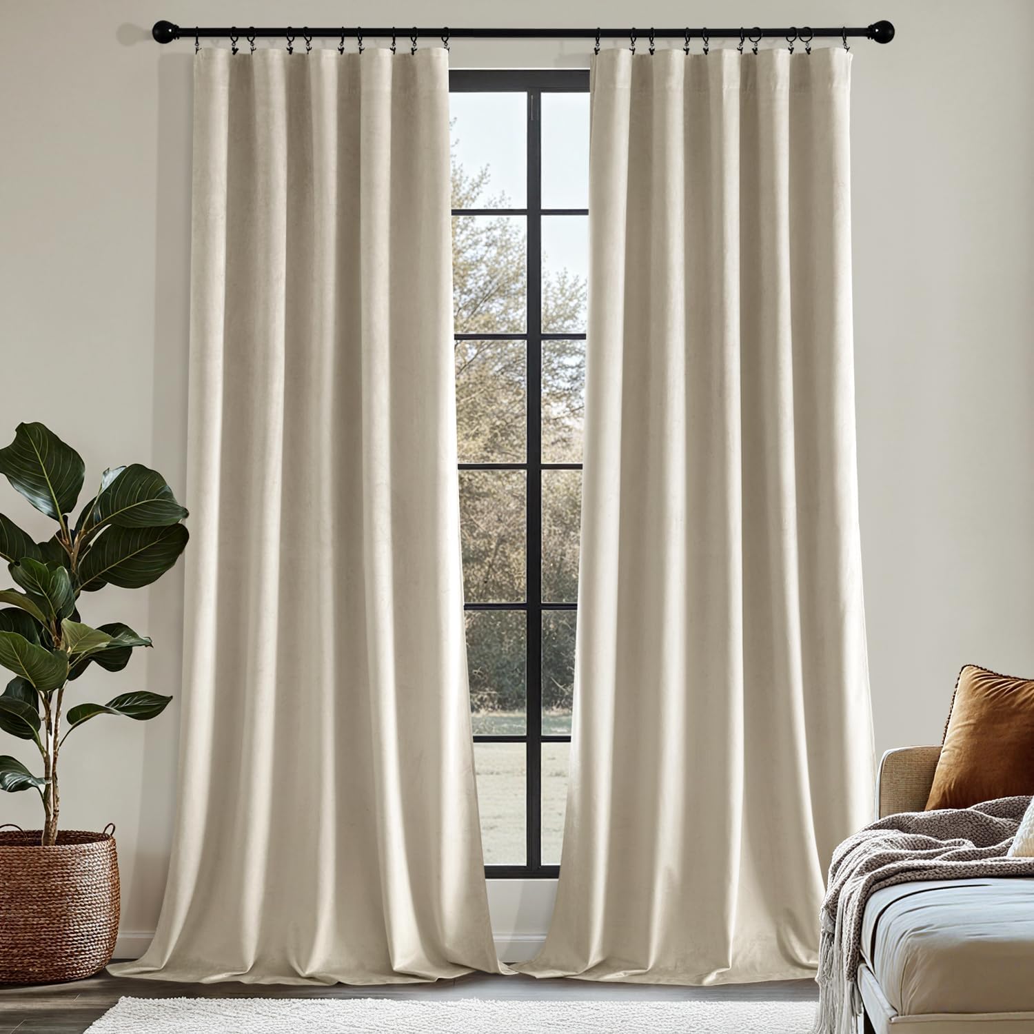 Product image of MIULEE Beige Velvet Curtains 90 Inch Long Luxury Super Soft Room Darkening Window Drapes Black Out Thermal Insulated Curtains Rod Pocket Design for Bedroom Living Room Set of 2 Panels, W40 x L90 Inch