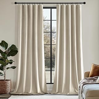 MIULEE Beige Velvet Curtains 90 Inch Long Luxury Super Soft Room Darkening Window Drapes Black Out Thermal Insulated Curtains Rod Pocket Design for Bedroom Living Room Set of 2 Panels, W40 x L90 Inch - Amazon product rated Grade A