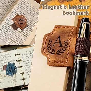 Bygone Mark Personalized Magnetic Leather Bookmark with Pen Holder, Magnetic Cross Bookmark, Christian Book Lovers Reading Accessory, Marker for Book Lovers Men Women (Purple, Cross)