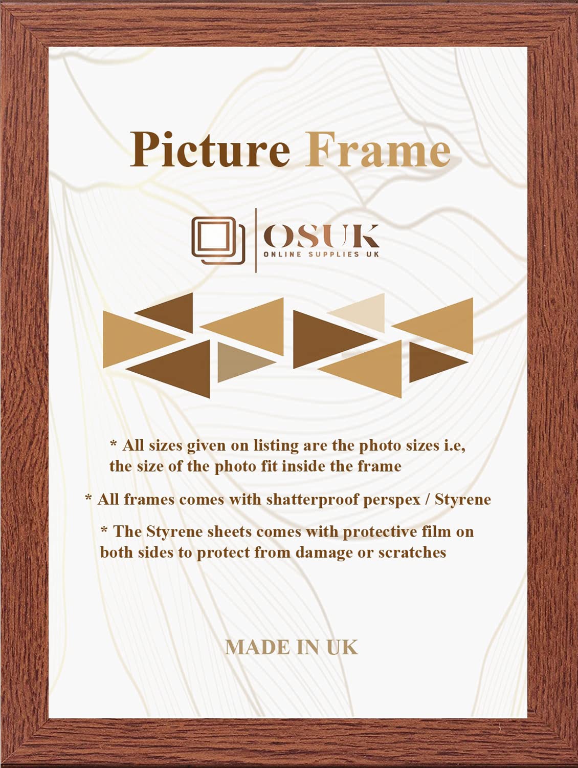 OSUK A4 Frame Black Photo Frame with Clear Perspex Front & Wall Mounting to Hang Portrait or Landscape (Walnut, A4 (21 x 29.7cm))