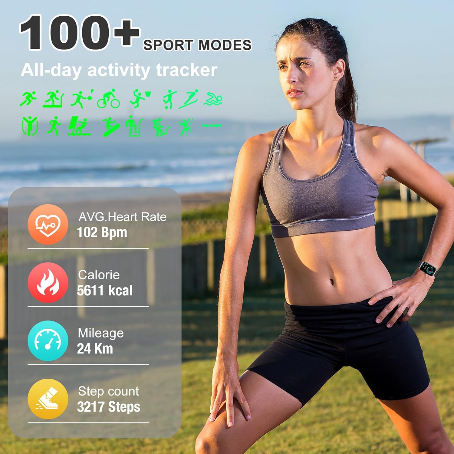 Fitness Tracker with Heart Rate, Blood Oxygen, Sleep Monitor, 100+ Sports Modes Smart Watches for Women Men, Activity Step Trackers Smart Watch for Android iOS Phones - Image 3