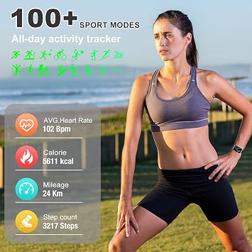 Fitness Tracker, Step Counter with 24/7 Heart Rate Blood Oxygen Sleep Monitor, Fitness Watch with 100+ Sports Modes, Waterproof Activity Smart Watches for Women Men Android iOS