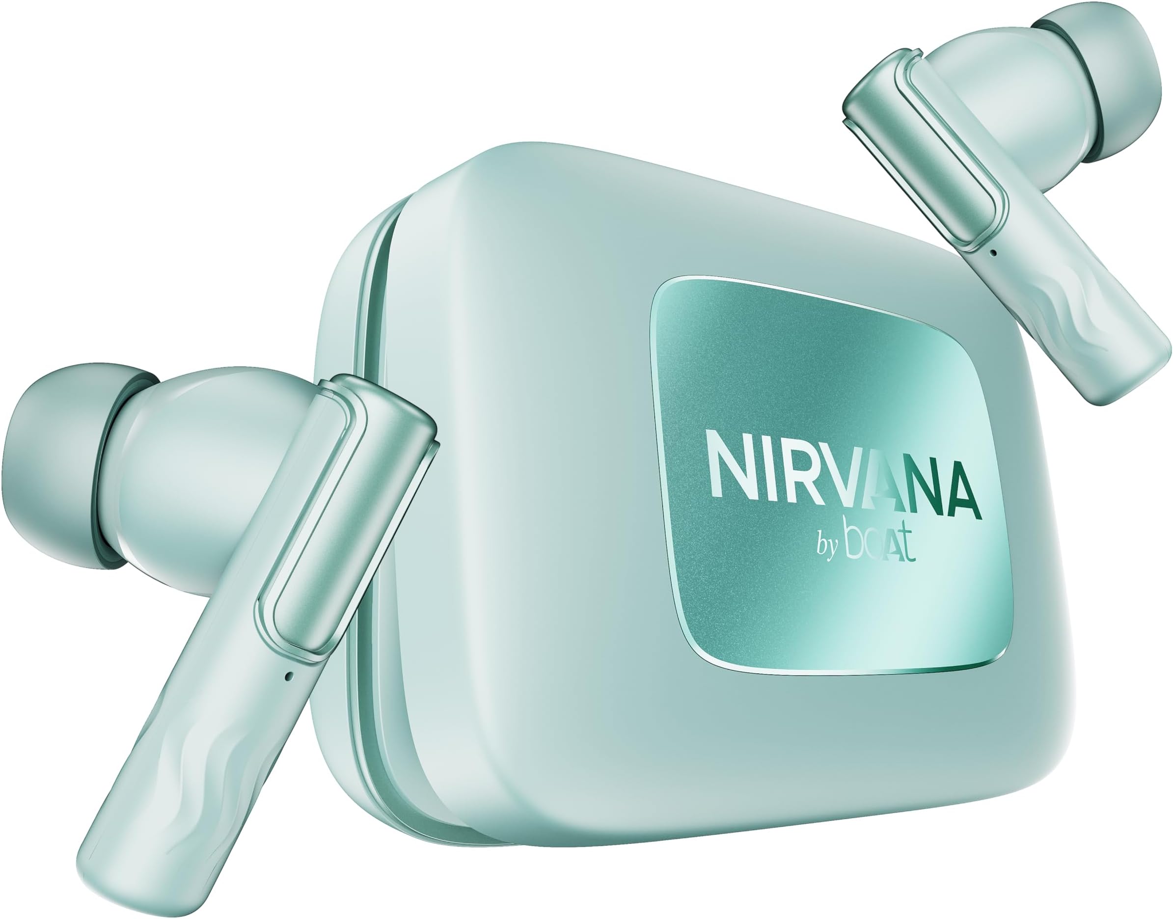 Boat Nirvana Ivy Pro, Dolby Atmos w/Head Tracking, 52dB Hybrid Adaptive ANC,Hi-Res LDAC, Titanium Dual Drivers, Bluetooth Earbuds, TWS Ear Buds Wireless Earphones w/mic (Mist Blue)