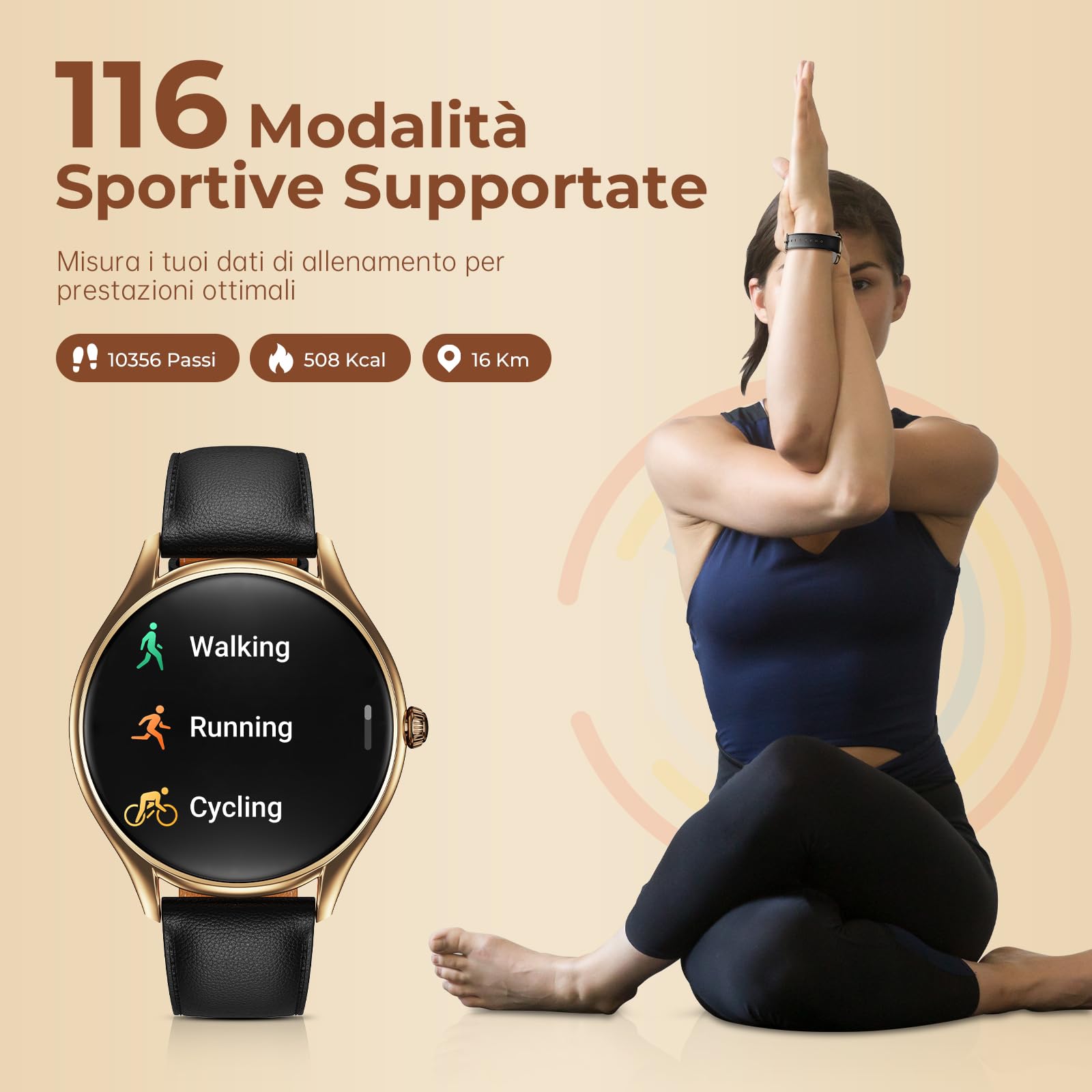 Smartwatch Donna con Display AMOLED 1,43'', Orologio Fitness con Monitoraggio Pulsazioni/SpO2/Ciclo Mestruale/Sonno, 120+ Modalità Sport, Design Slim Elegante per Donne (Rosé Oro/Nero)