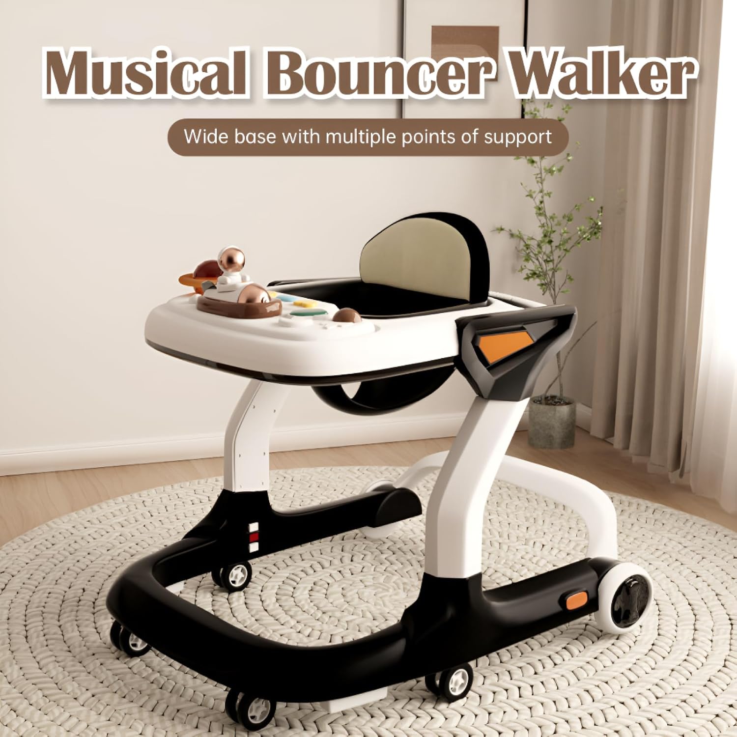 Baby Walker with Wheels Music and Lights with 9 Adjustable Heights Anti-Fall Baby Walker and Bouncer Combo for Boys Girls Babies 6-18 Months