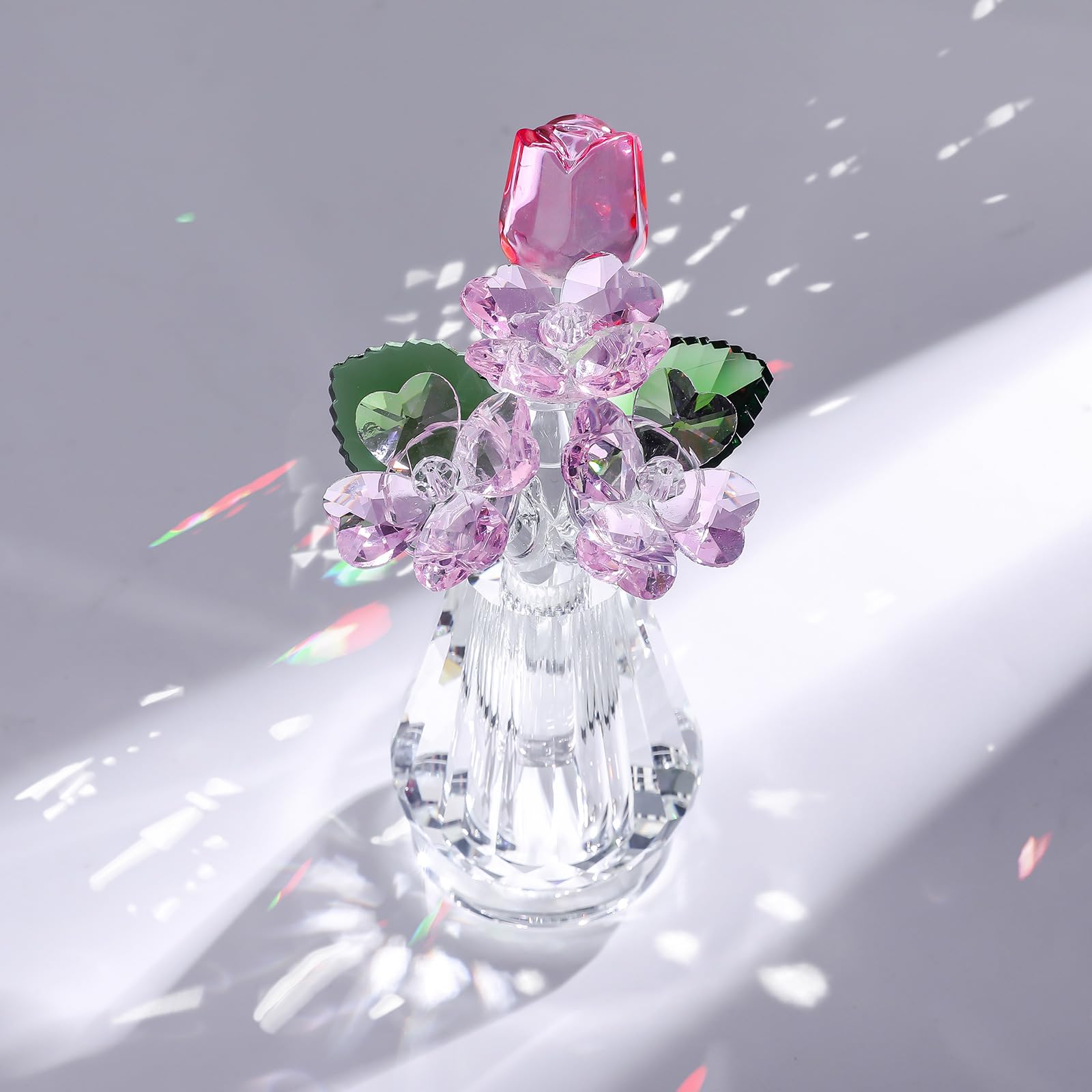 Figurine de rose en cristal avec vase faite main rose pour décoration de table