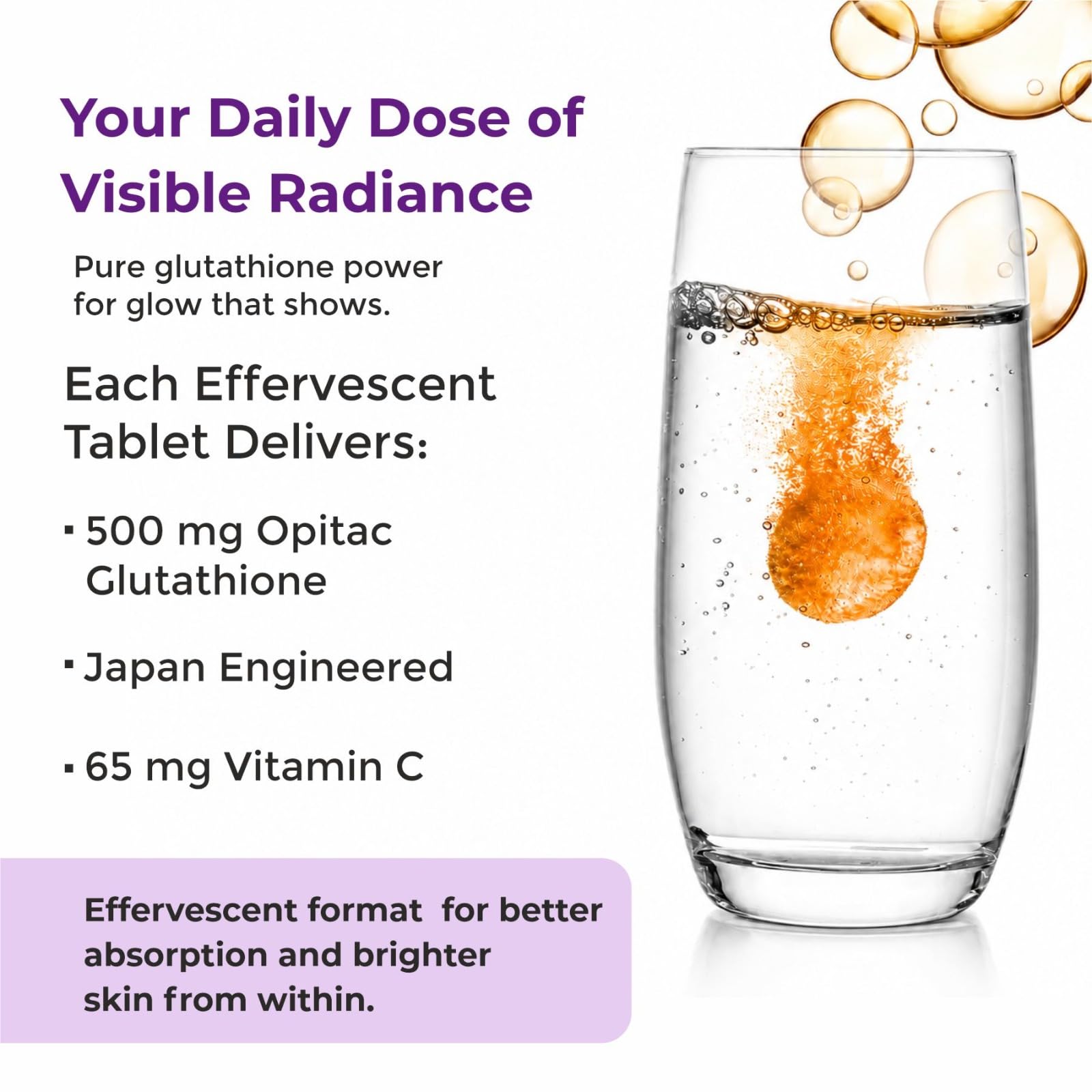 Topup Glow | Japanese Glutathione & Vit. C Effervescen Tablets | Antioxidants for clear, glowing skin | Mixed Berry