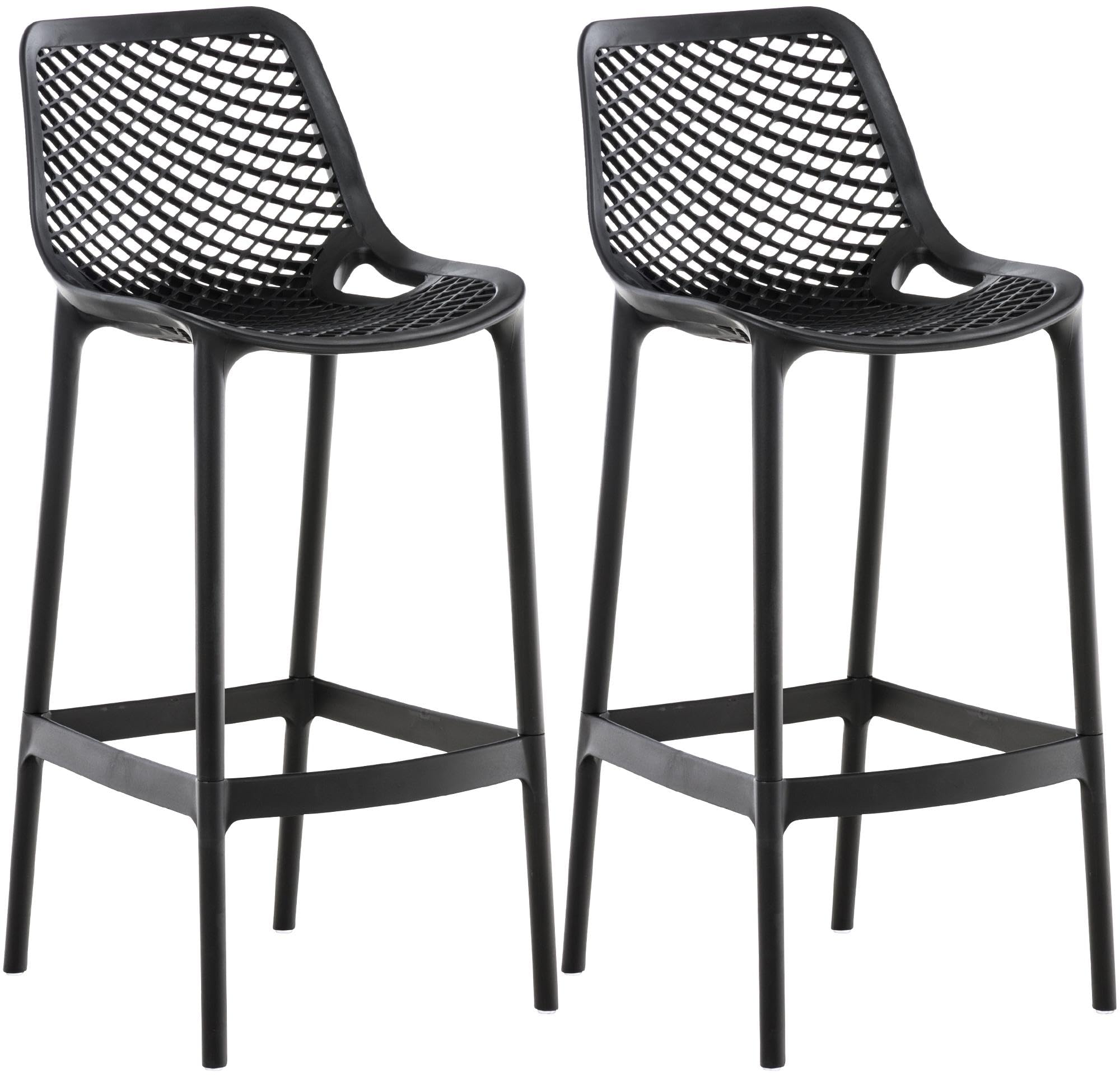 CLP Lot de 2 tabourets de Bar Jardin Air, chaises de Jardin Dossier, tabourets de comptoir résistants aux intempéries, UV, polypropylène, Couleur:Noir