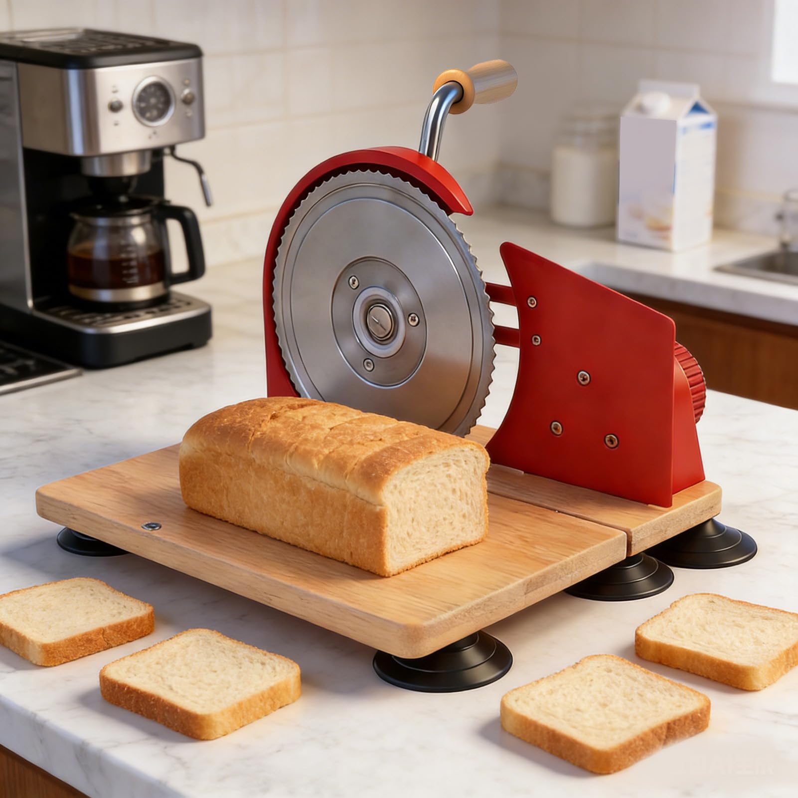 Ausla Cortador de Pan Manual, Cortador de Pan de Acero Inoxidable con Espesor, Ergonómico, de Compacto de 9,8 X 11,0 X 7,5 Pulgadas para Masa Madre de Cocina Casera (rojo)