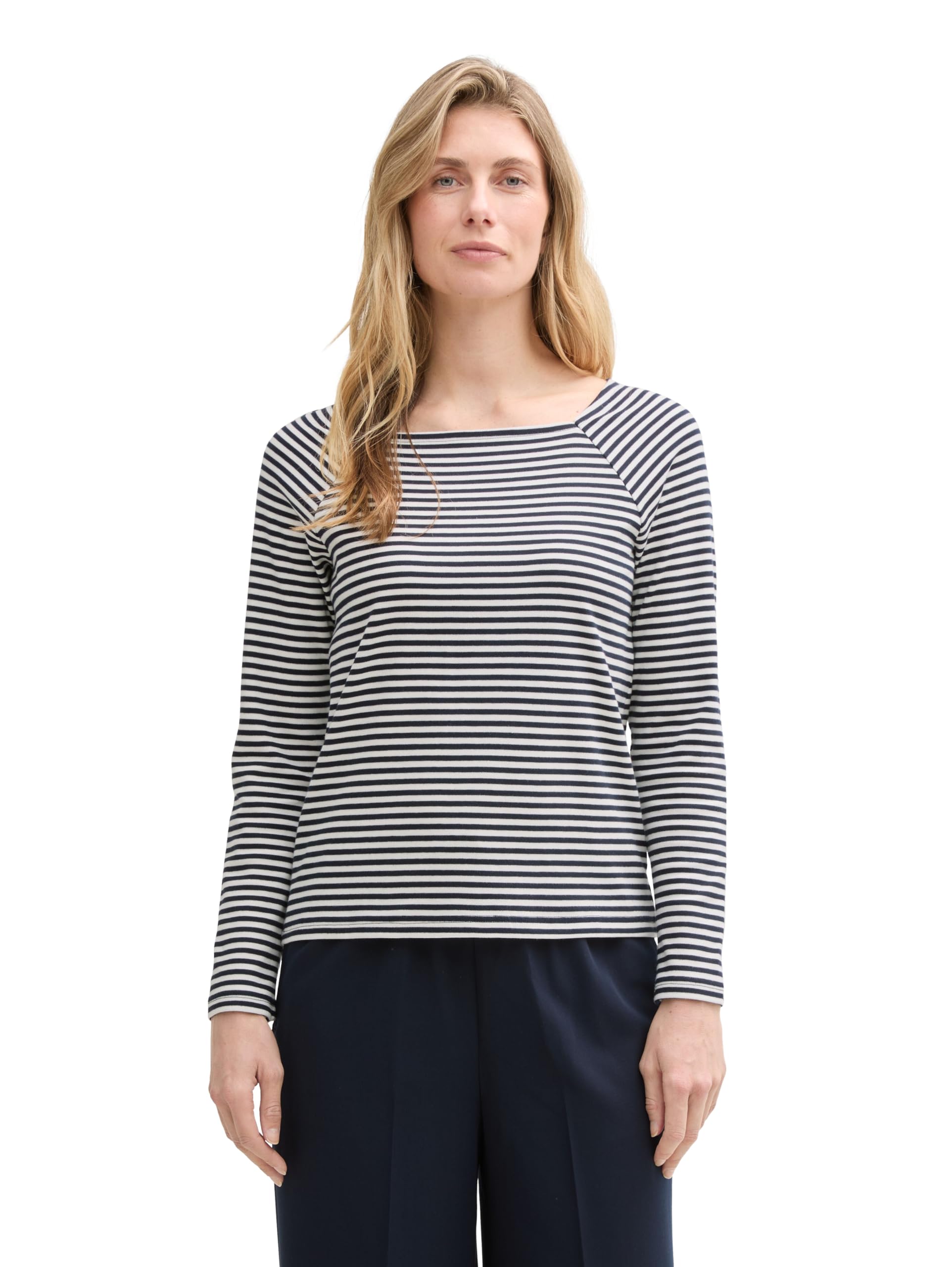 Tom Tailor Damen 1047730 Langarmshirt mit Streifenmuster (1er Pack)