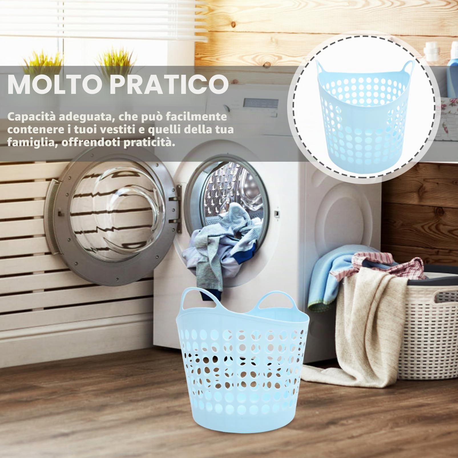Alipis Cesto Porta Biancheria in Plastica 30l Resistente alla Pressione con Manici, Adatto per Calzini e Peluche, per Bagno e Soggiorno