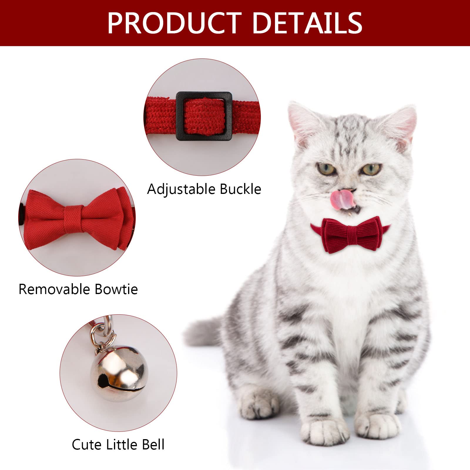 URROMA 2 Pieces Cat Collar with Bell and Bowtie - Image 3