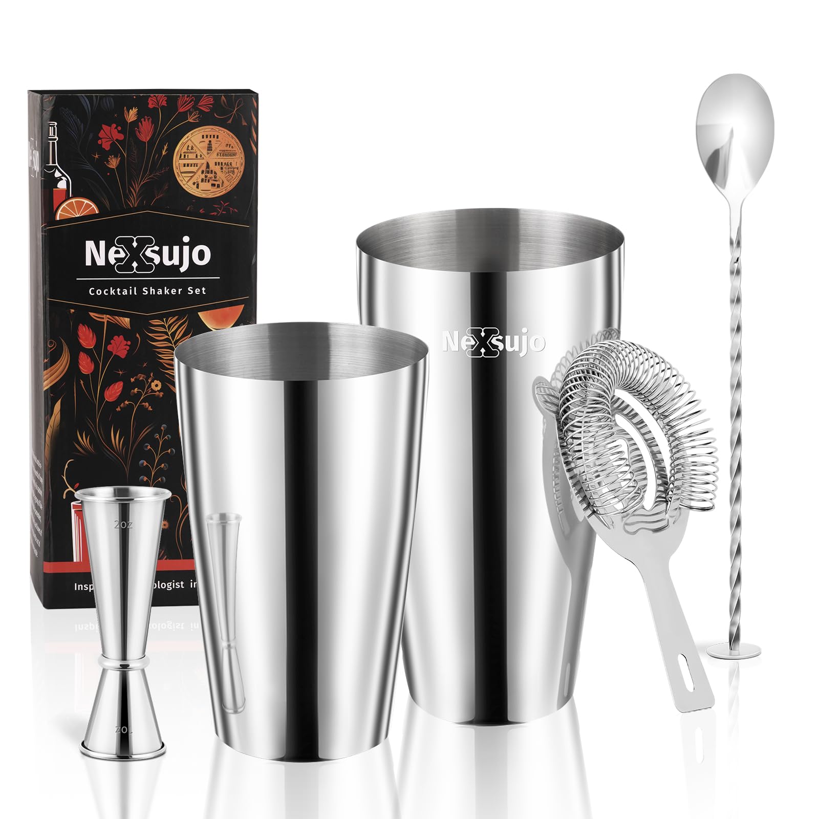 Boston Cocktail Shaker Set, 4-Piece Bar Tools Set, Ideal for Bar