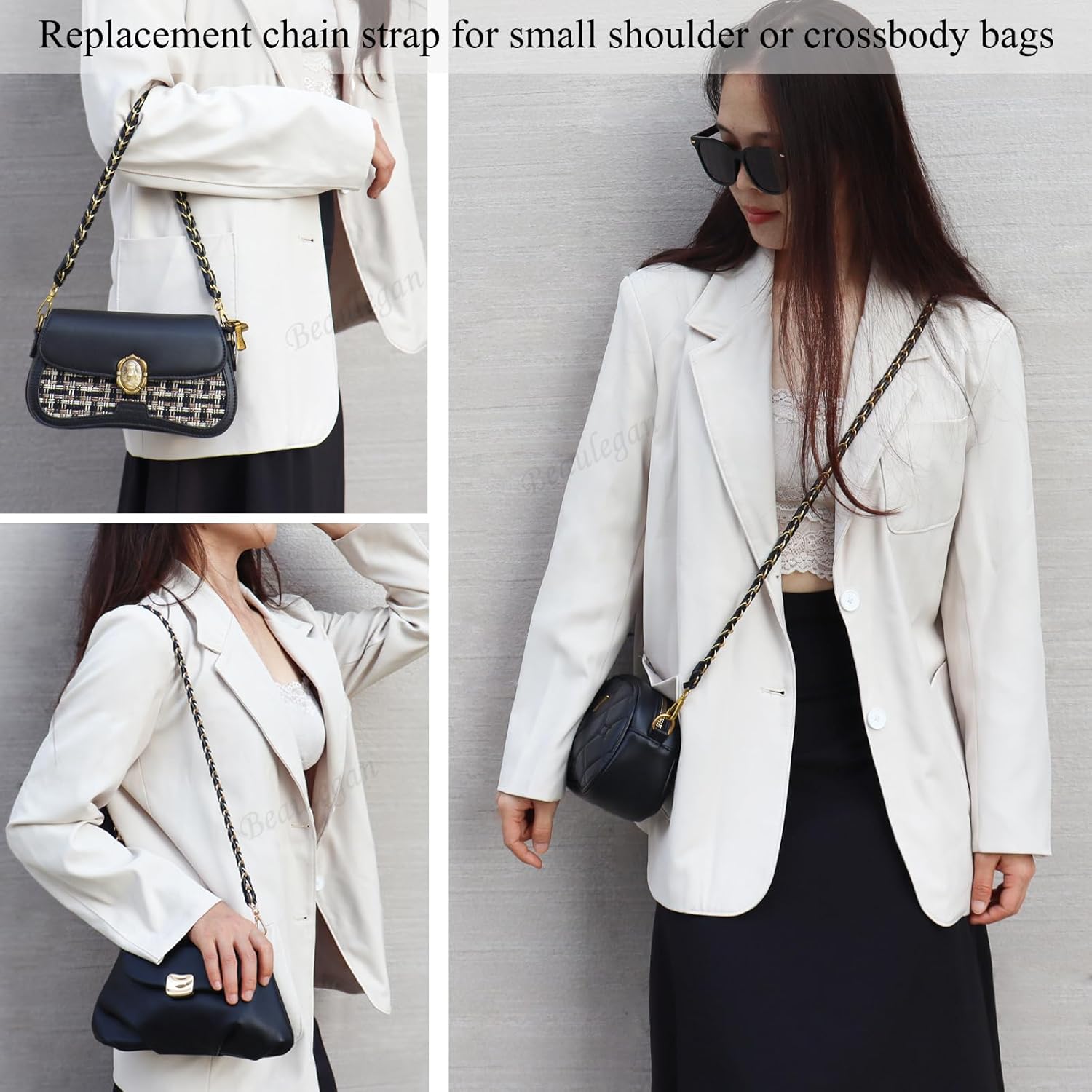 Beaulegan Purse Chain Strap - Microfiber Leather - Replacement for Handbag, Crossbody Shoulder Bag Set of 2, 35.4 Inch Long(Silver) - Image 7