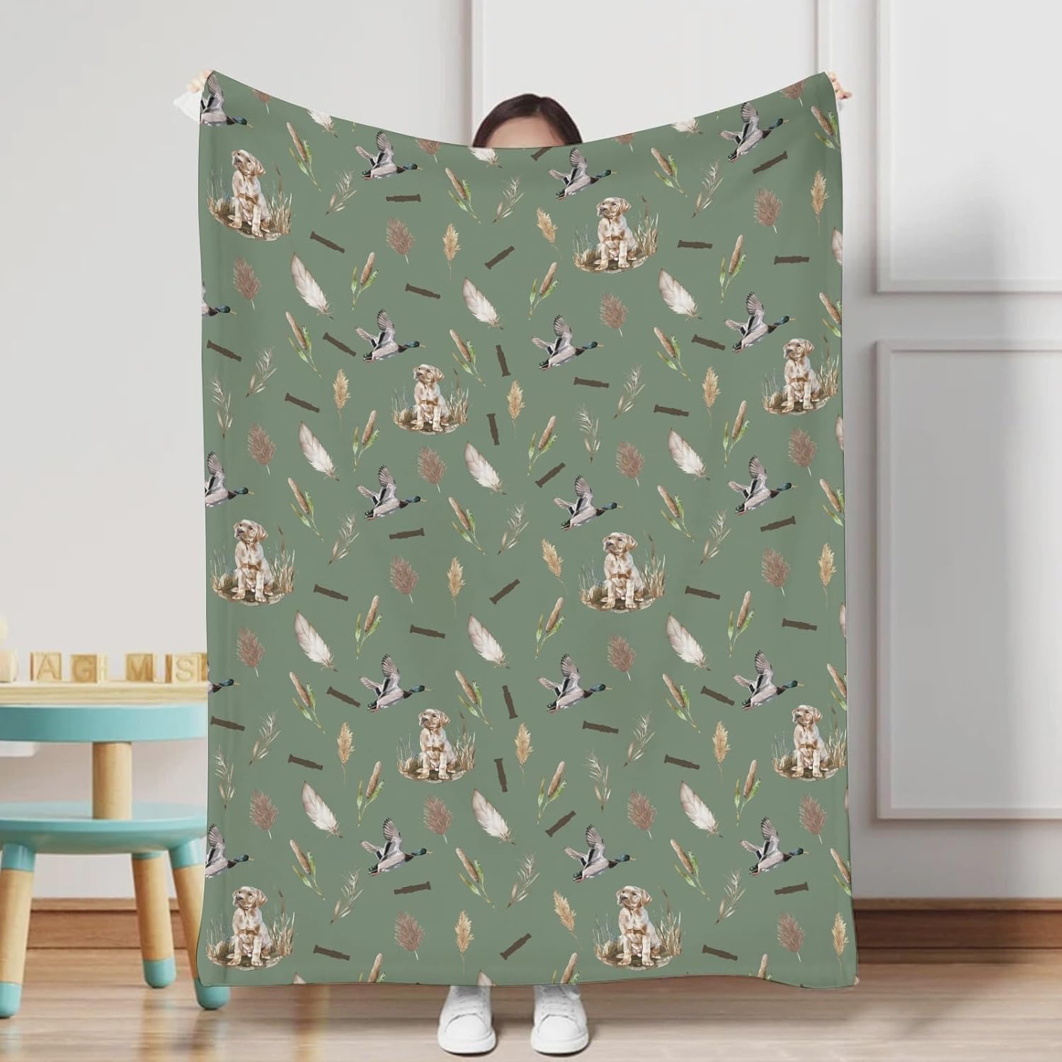 Wild Duck Hunting Hunter Baby Blanket for Girl Boy Mallard Duck Reeds Feathers Swaddle Blanket Wild Animal Receiving Blanket Soft Flannel Newborn Toddler Nursery Crib Bed Blanket Green 60x80