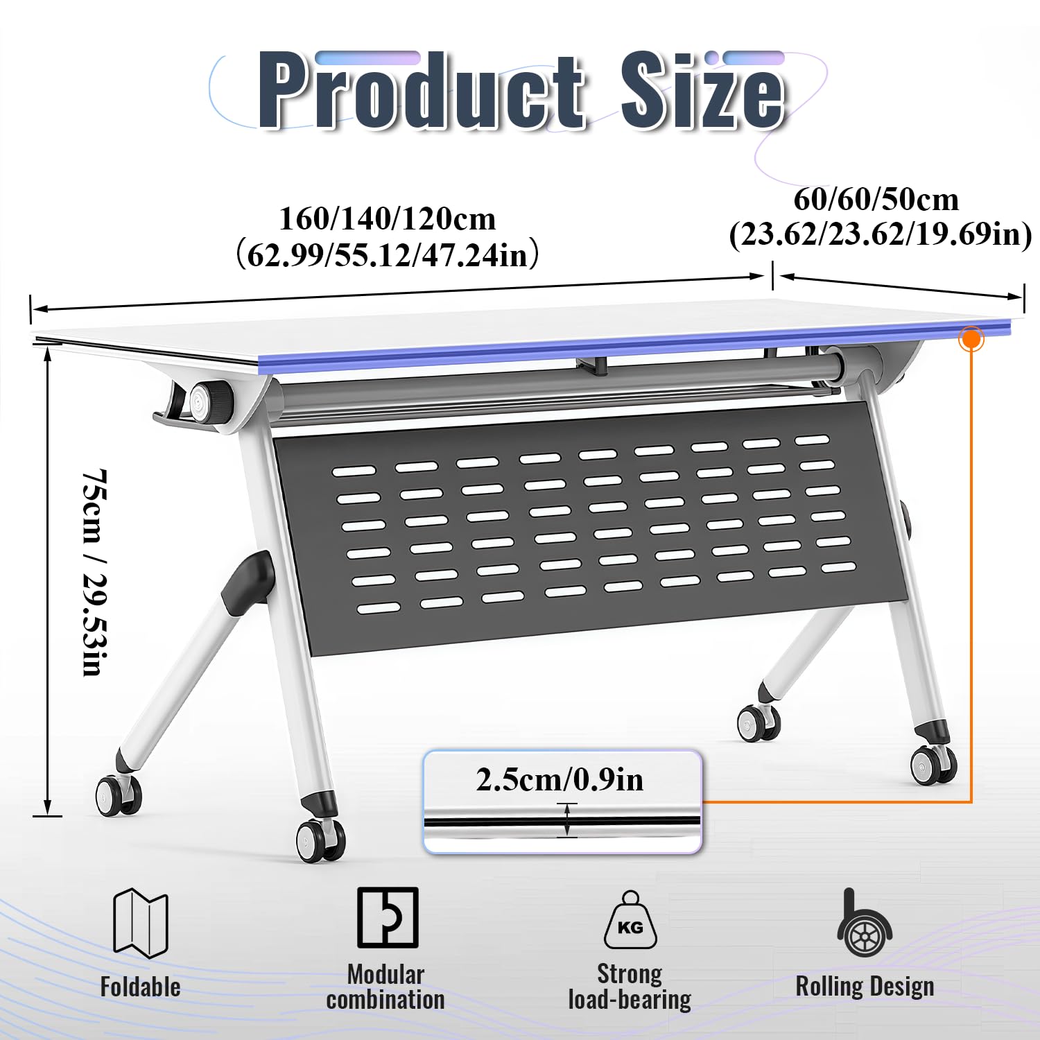 Składany stół konferencyjny prostokątny stół do sali konferencyjnej nowoczesne biuro seminarium biurko 6 szt. zestaw 140 cm x 61 cm do domowego biura szkolenia i użytku w klasie