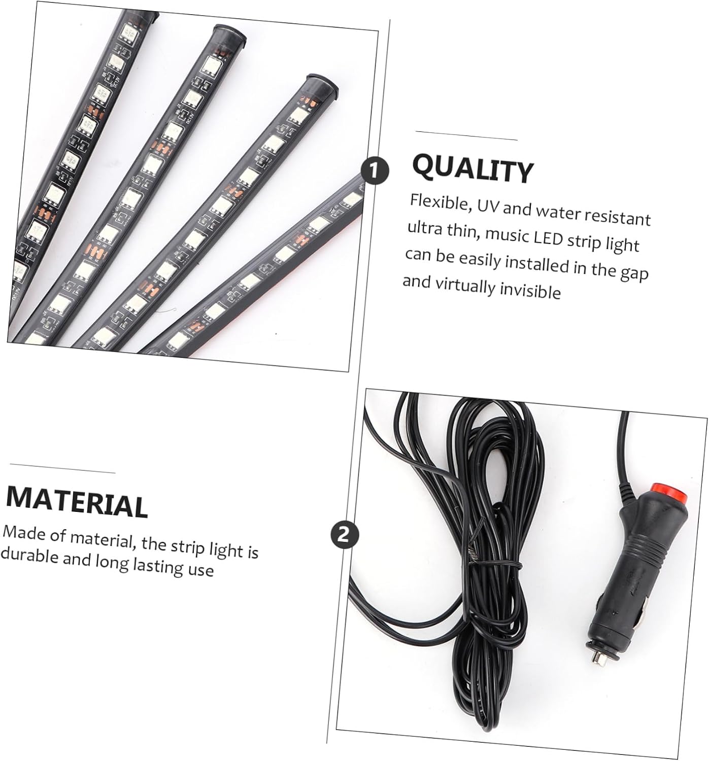 ULTECHNOVO Car Led Strip Lights Multicolor Interior Lighting Kit with Remote Control Led Under Dash for Cars and Easy to Install