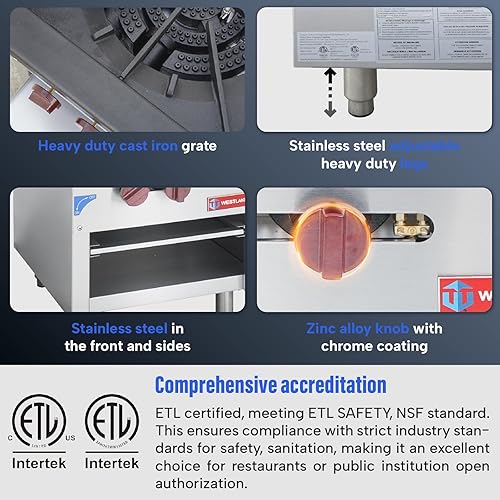 Miniatura 5 de WESTLAKE Gama de ollas de gas comercial, 2 quemadores de gas natural y propano con 80000 x 2 BTU, estufa de cocina de encimera de 18 pulgadas de