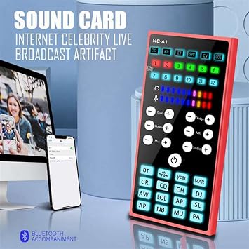 Professional Audio Mixer, A1 Sound Card Adjustable Noise Reduction Dual DSP Audio Processing Portable Sound Card With Colorful Lights