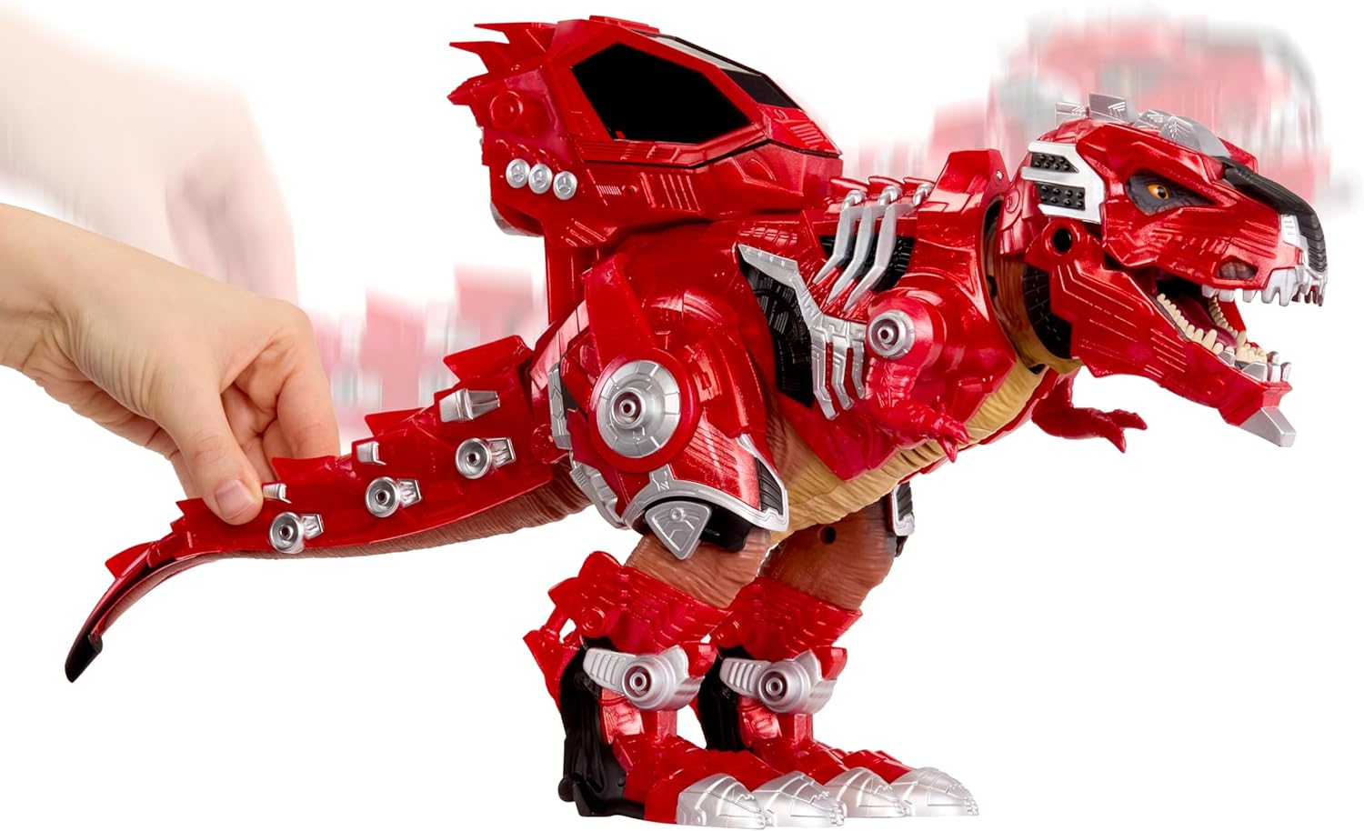 Armor-Up T-Rex Dinosaur Ajax Toy Figure with 7 Removable Armor Pieces, Tail-Triggered Chomp, Pilot Pod Compatible, 8.7" Hx17.9 L, Kids, Boys, Girls, Ages 6+