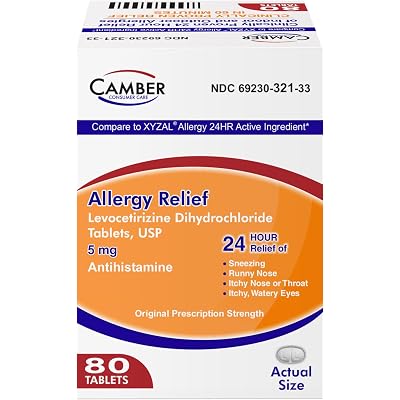 Camber Levocetirizine Dihydrochloride 5mg Antihistamine Tablets, Compare to Xyzal Active Ingredient, Allergy Relief Medicine