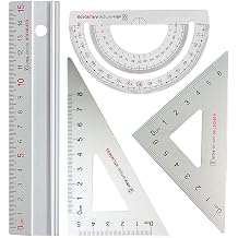 Metal Architects Scale Ruler Set 4 PCS Technical Drawing set, Math Geometry Tool, Protractor, Triangular, Architect Ruler Set for Student Sliver