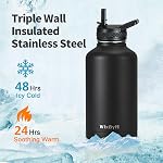 WixByti 64 oz Insulated Water Bottle with Straw (Cold for 48 Hrs), Half Gallon Stainless Steel Triple Wall Vacuum Sports Water Jug, Leakproof Hydro Cup Flask with Straw Spout Lids & DIY Stickers