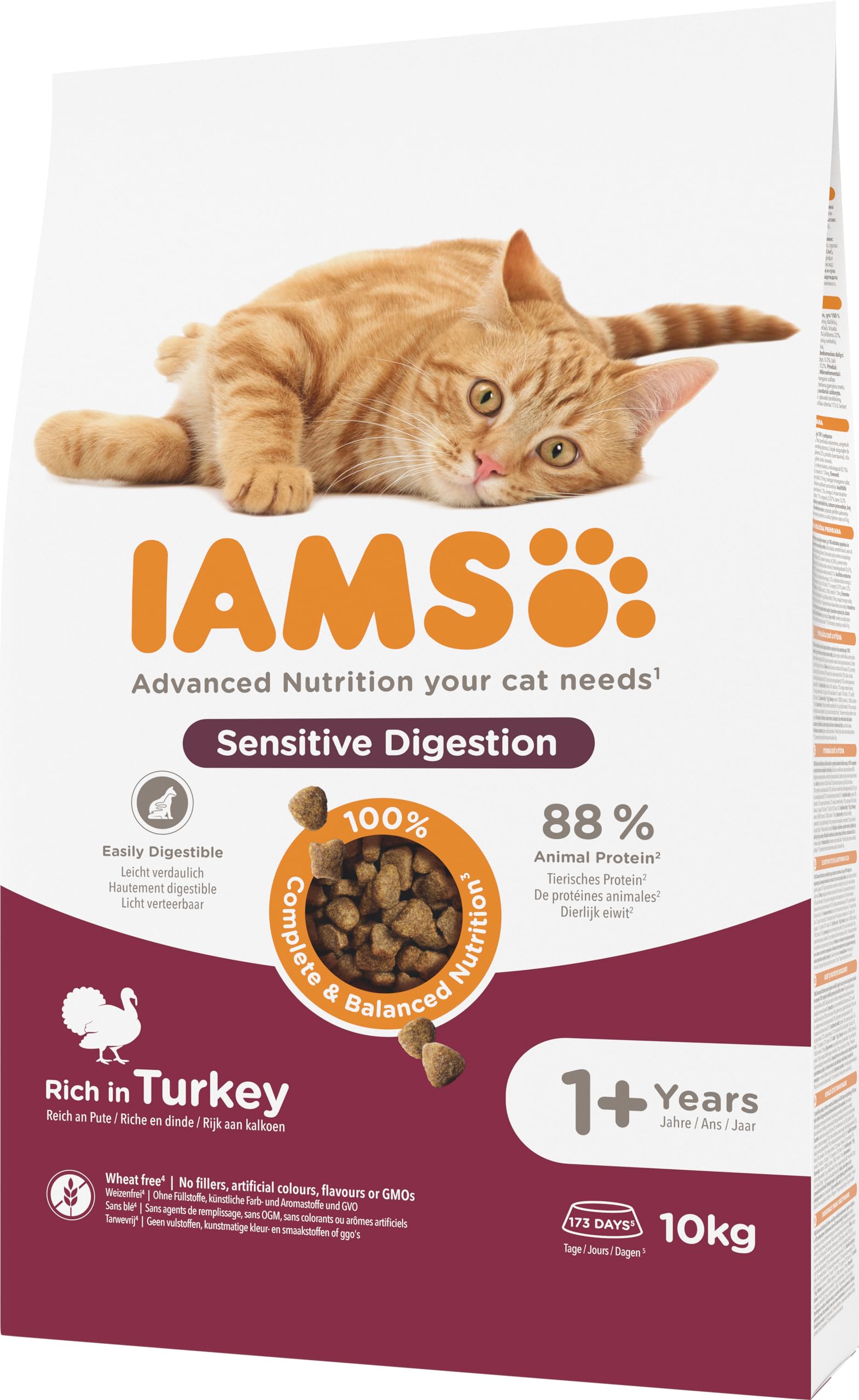 IAMS Alimento seco para Gatos con digestión Sensible - Comida Seca para Gatos Adultos de más de 1 año Rico en Pavo, 10 kg