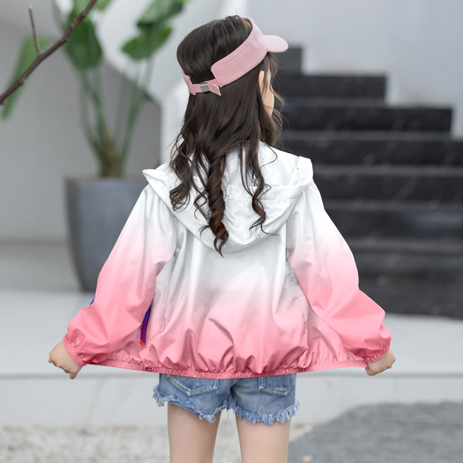 Veste Enfant Fille Imperméable, Manteau de Pluie Léger, Vestes De Protection Solaire LéGèRe Respirante Manteau à Capuche Blouson Coupe-Vent Filles Manche Longue Zipper Poche Enfant 2-12 Ans
