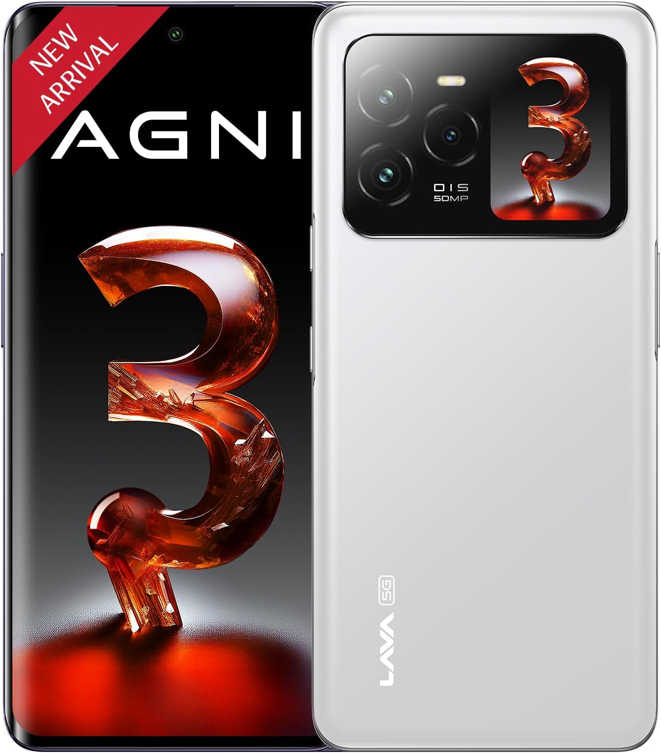 Agni 3 5G (Pristine Glass, 8GB+128GB) | India's 1st Dual AMOLED | 1.5K Curved Display | Dimensity 7300X | 50MP Triple AI Telephoto Camera | 66W Fast Charge | with Charging Adapter