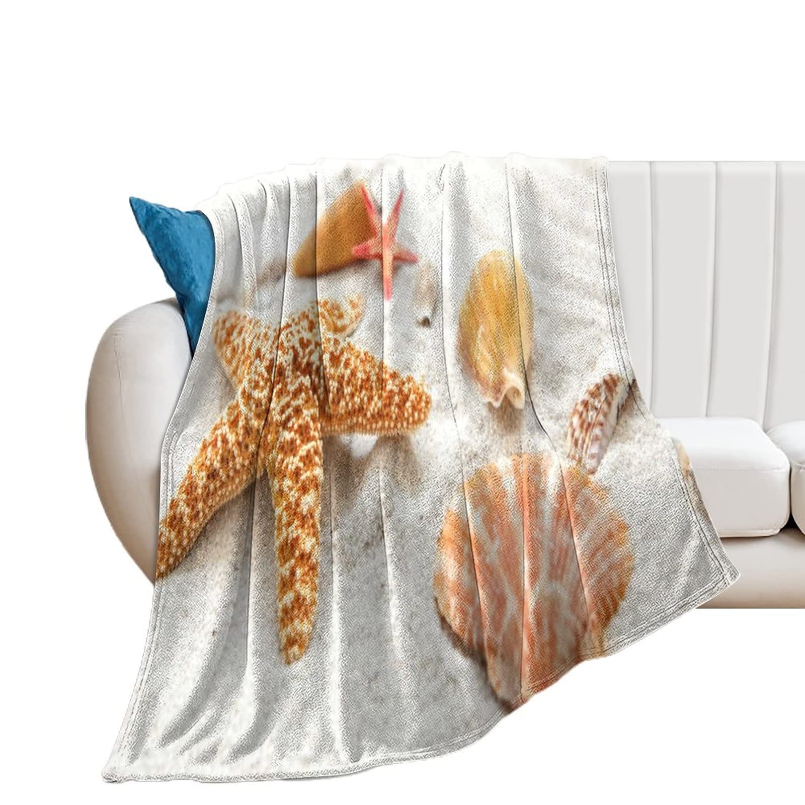 Couverture flanelle motif coquillage 178x203 cm pour lit et canapé
