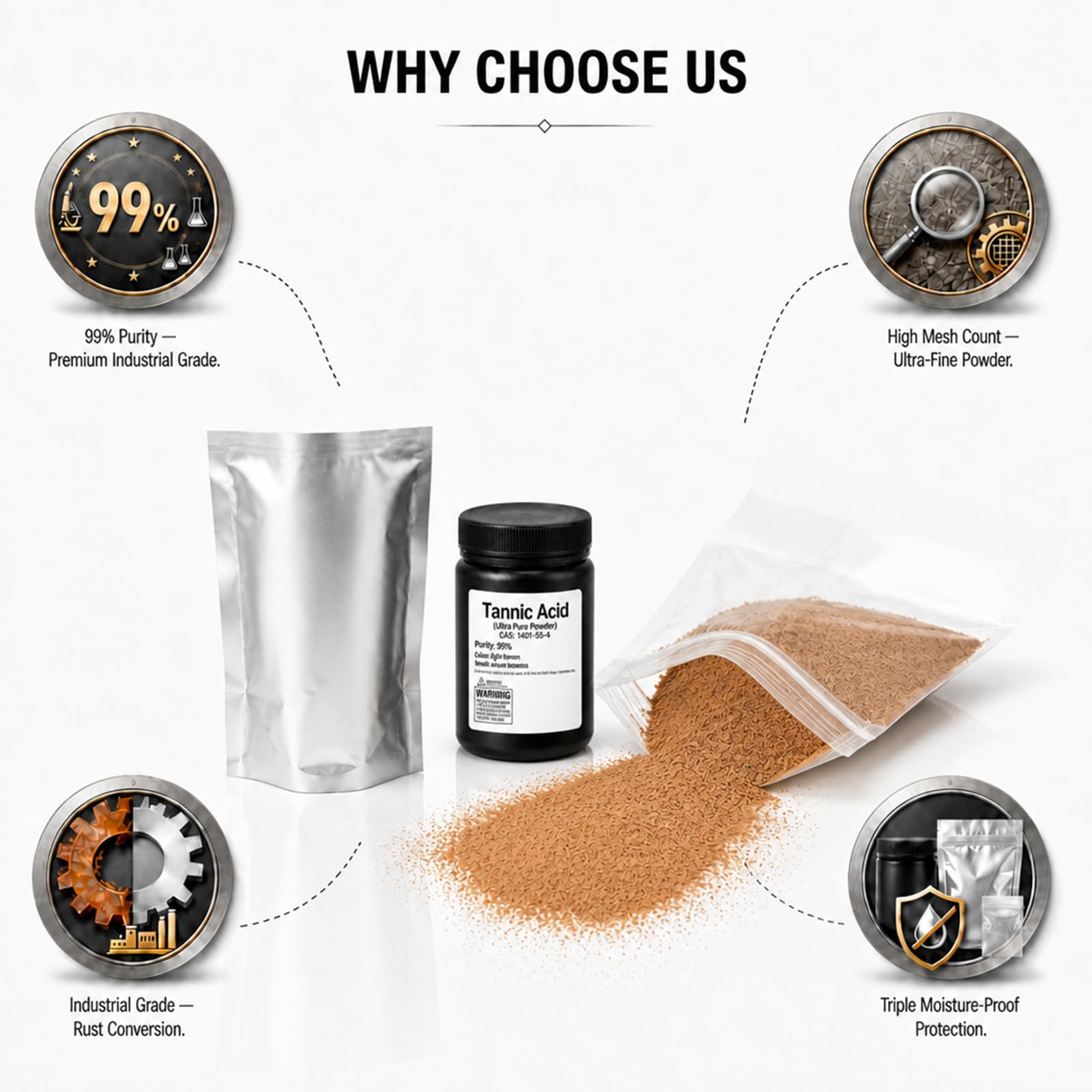 300 g de ácido tánico, ácido tánico en polvo 99%-1kg | Curtido de cuero |Reactivo industrial de grado laboratorio | Inhibidor de corrosión de metales|la prevención de la oxidación