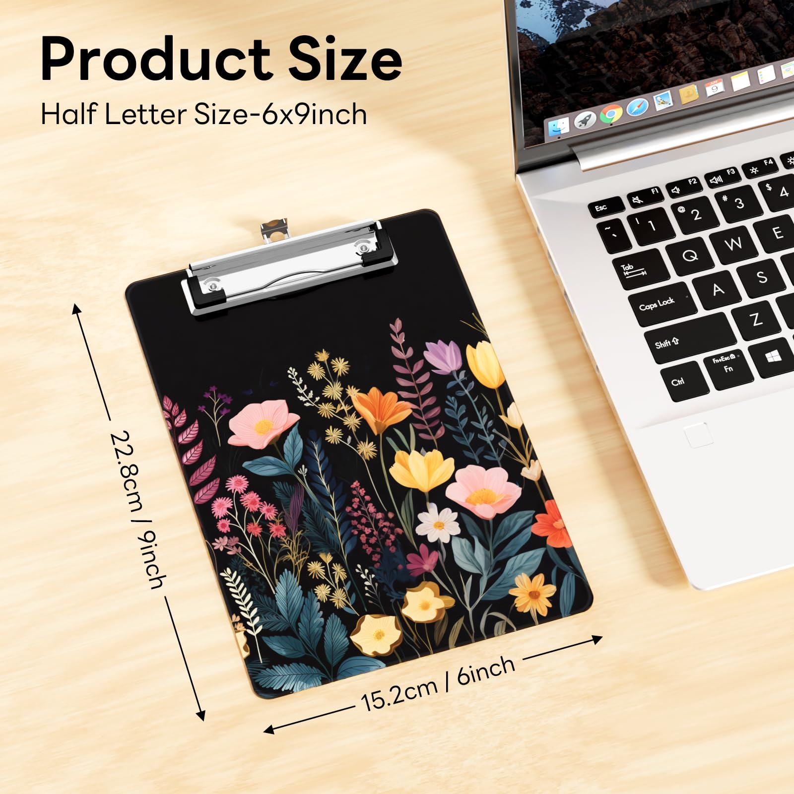 Luminzo Plastic Small Clipboard 6x9in Half-Letter for Students, Black Flower - Image 2