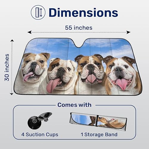 Miniatura 2 de Parasol divertido para parabrisas de automóvil, SUV, camión (55 x 30 pulgadas), parasol para automóvil, diseño de bulldog inglés, bloquea los rayos